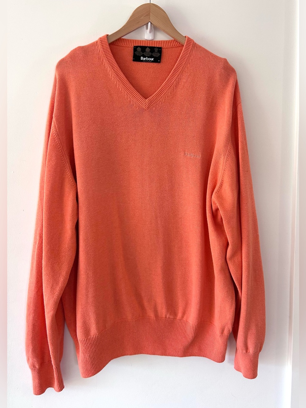 BARBOUR 100% Cotton Coral V Neck | Oversized | XL